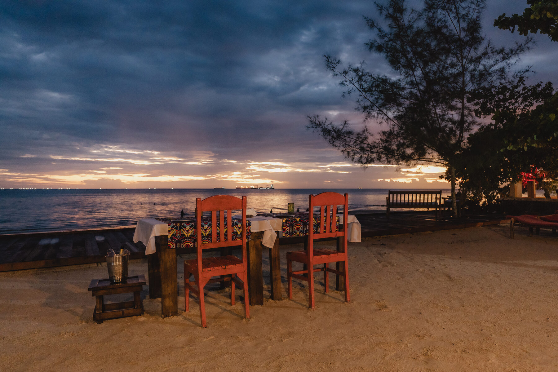 Beach dining at dusk