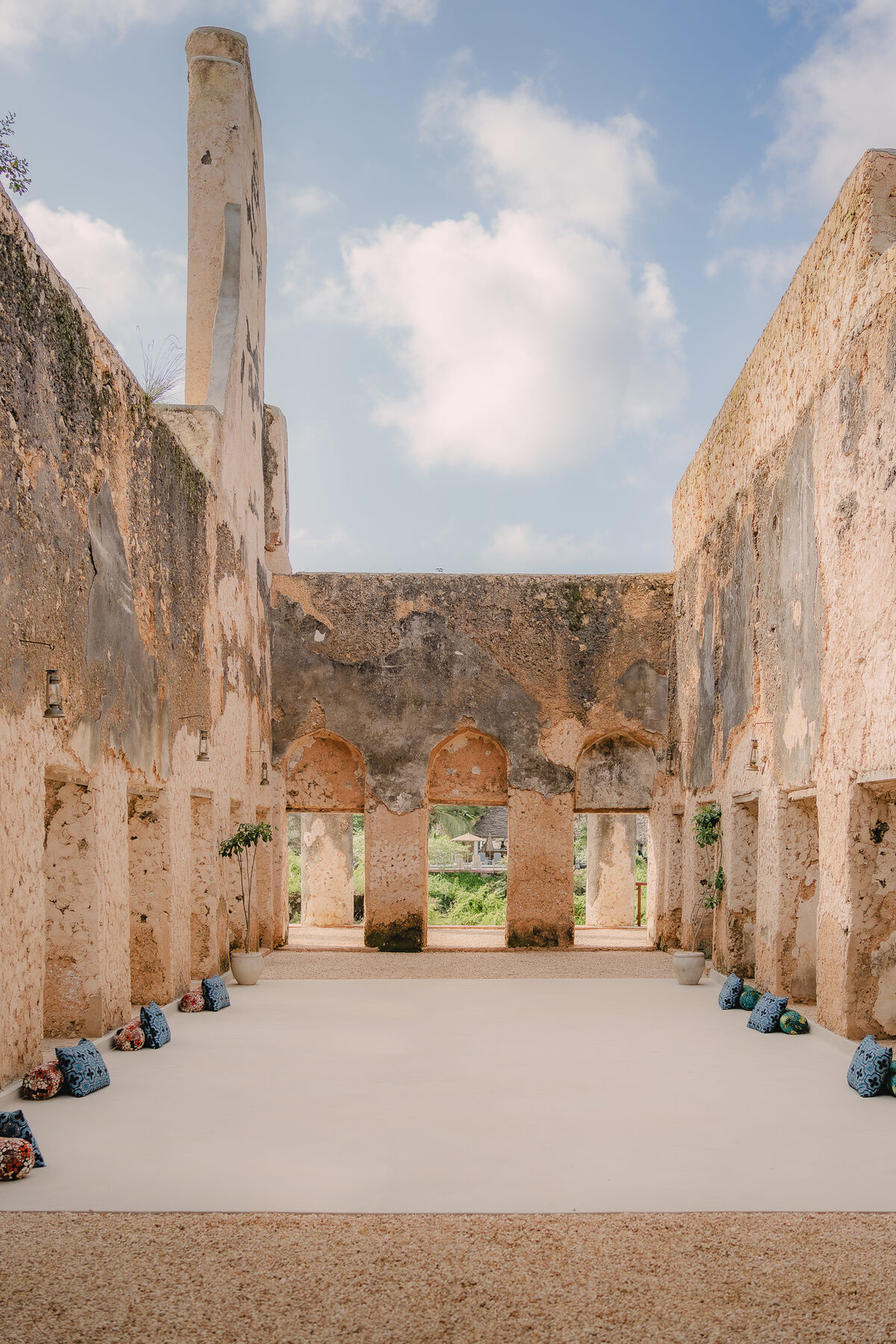 Sultan Barghash’s Palace ruins lit in the evening